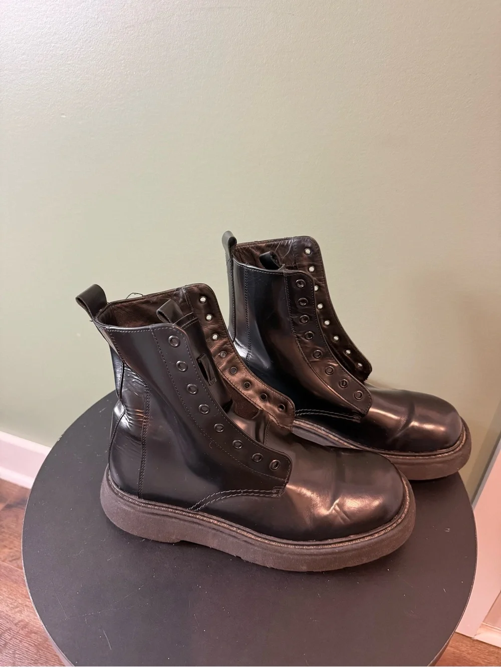 Men's Black Leather Lace-Up Combat Boots